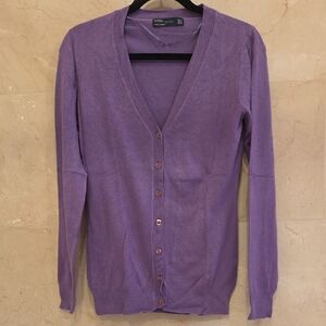 WOMEN'S ZARA PURPLE V NECK CARDIGAN SWEATER TOP SHIRT SZ MEDIUM $40